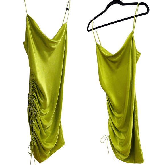 NWT CINQ à SEPT Baddie Silk Ruched Cowl Neck Mini Dress Lime Party Cocktails - 4 - Picture 7 of 8